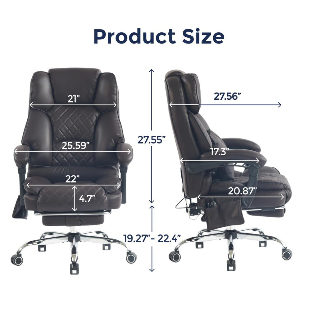 Dark Brown Executive Office Chair with Heated Lumbar and Footrest M11907