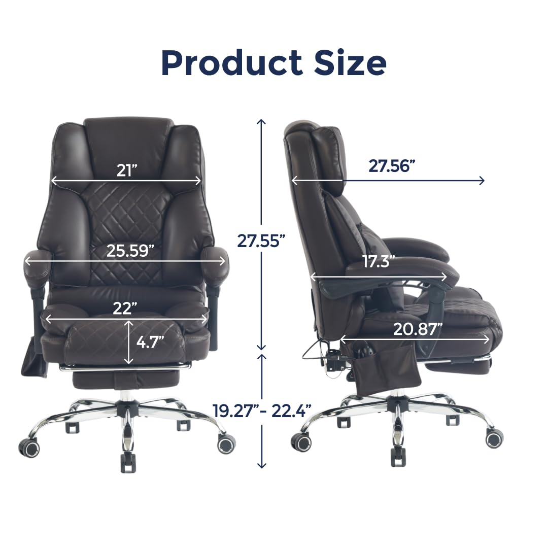 Dark Brown Executive Office Chair with Heated Lumbar and Footrest M11907