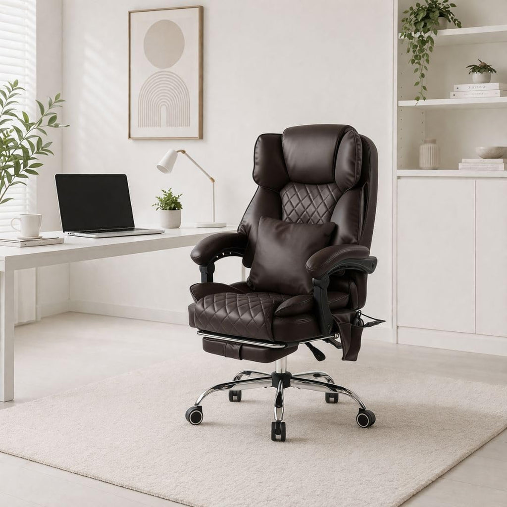 Dark Brown Executive Office Chair with Heated Lumbar and Footrest M11907