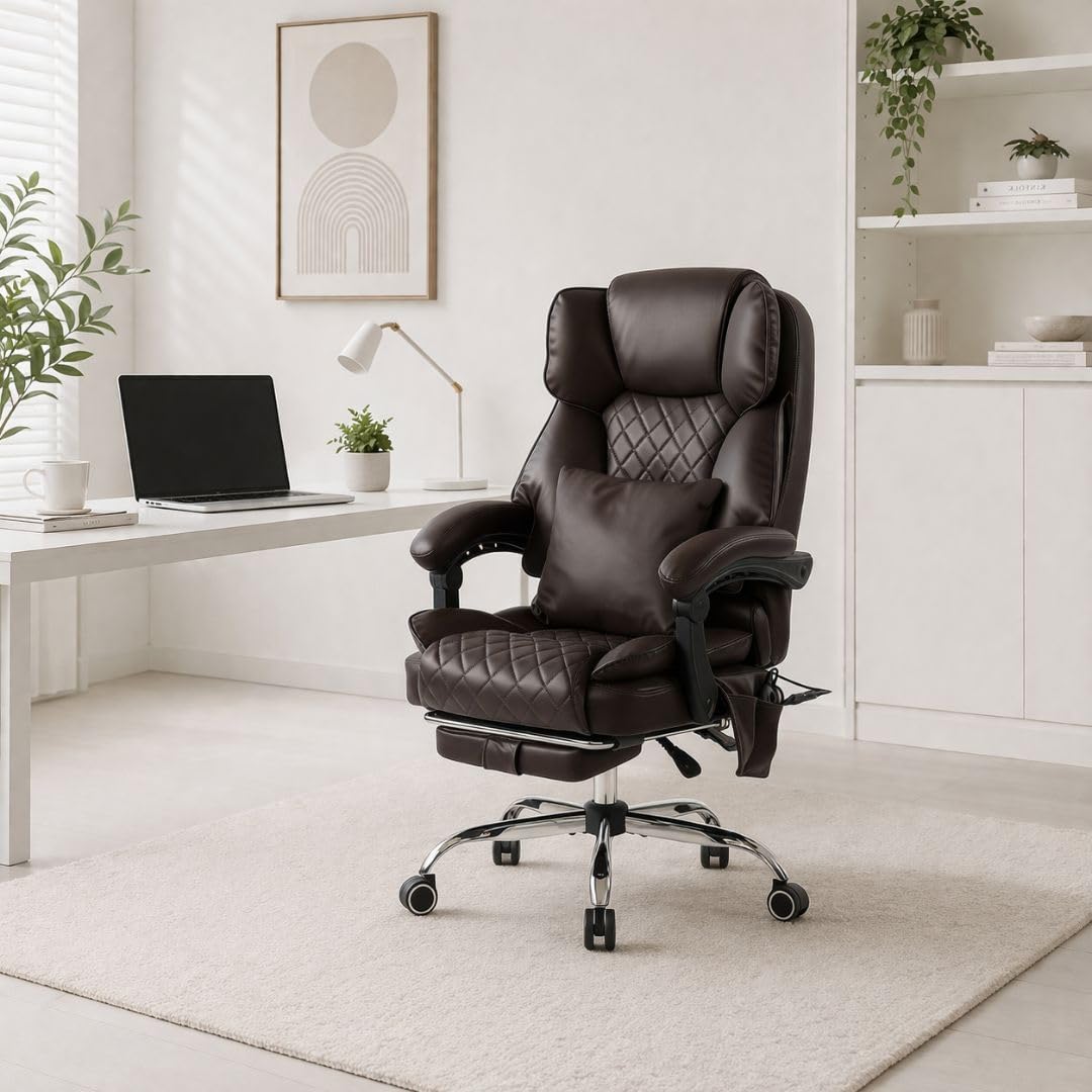 Dark Brown Executive Office Chair with Heated Lumbar and Footrest M11907