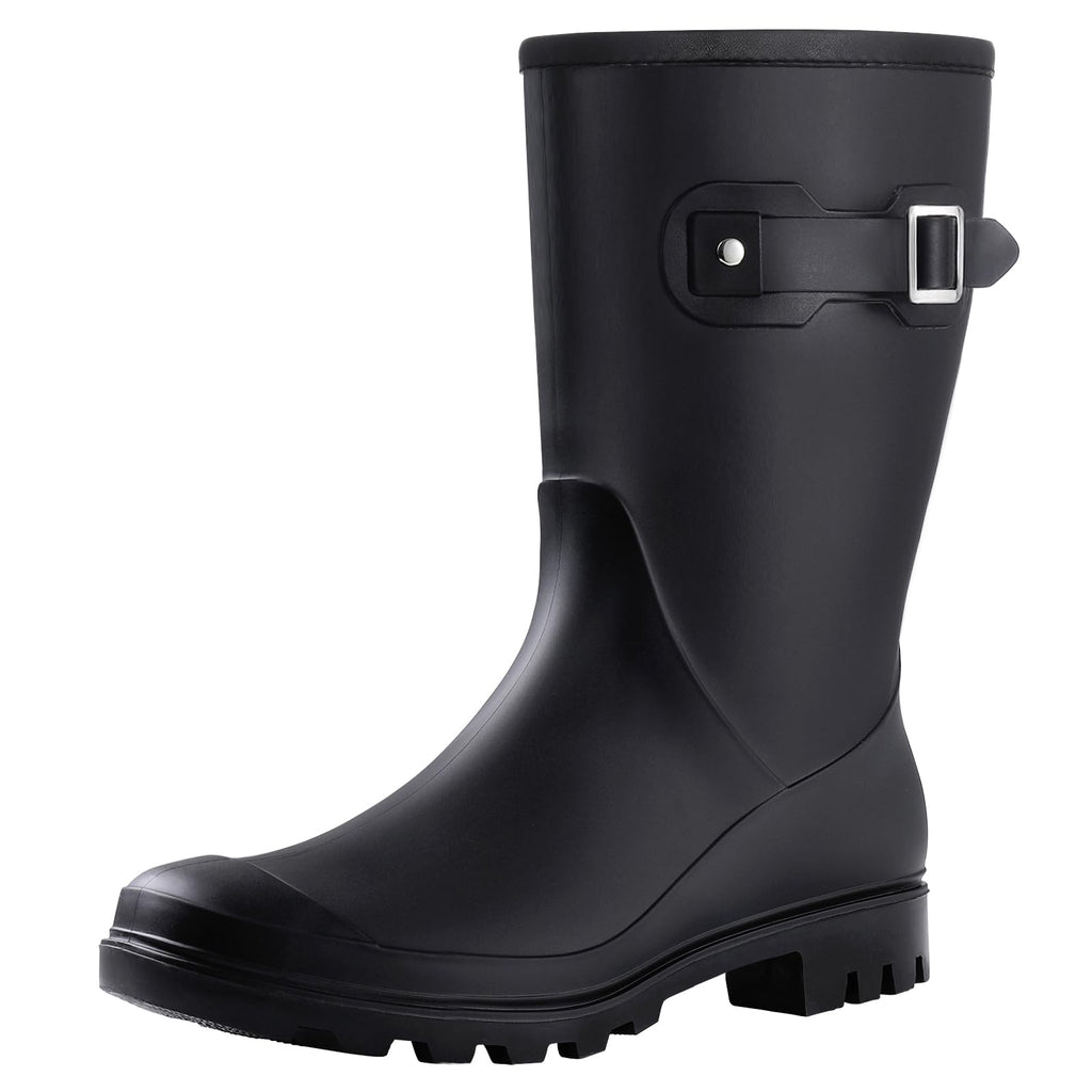 Mid Calf Waterproof Rain Boots with Buckle O9115