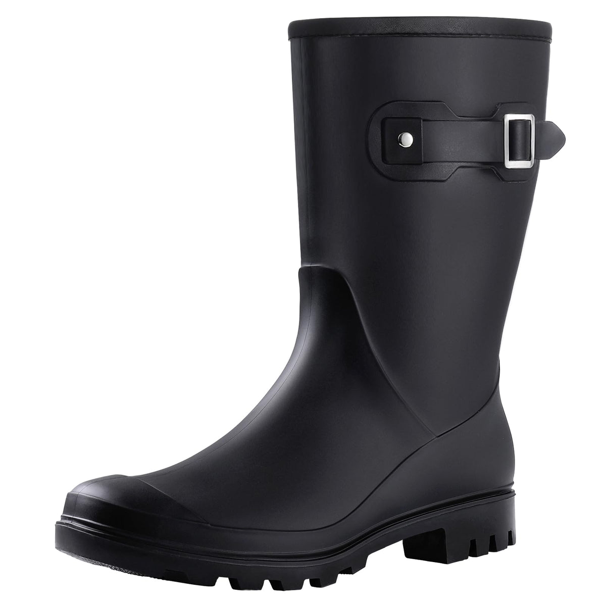 Mid Calf Waterproof Rain Boots with Buckle O9115