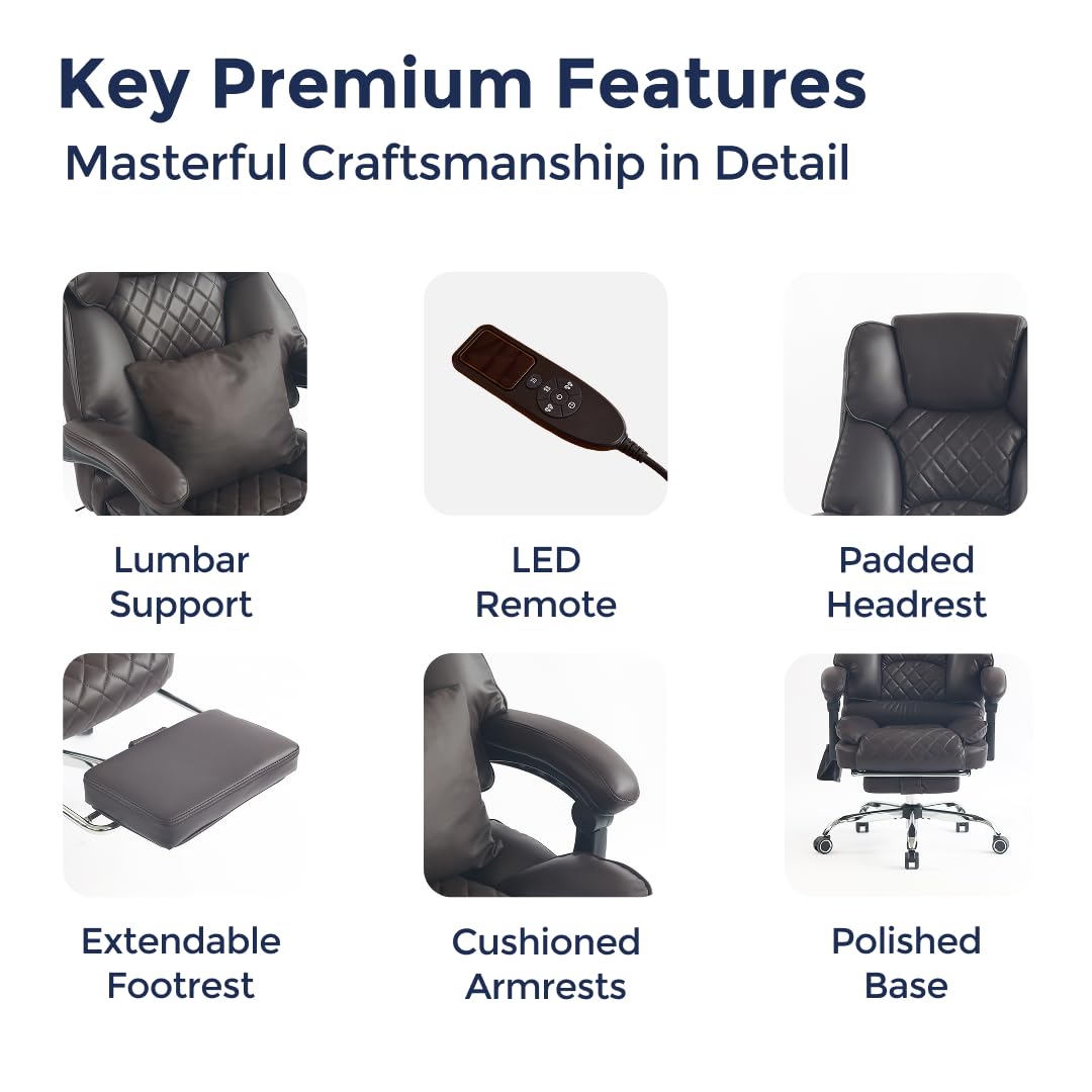 Dark Brown Executive Office Chair with Heated Lumbar and Footrest M11907