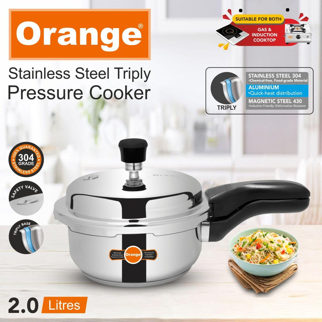 Orange Triply Stainless Steel Pressure Cooker Combo Set 2&3 Litre 2 Pc A9973