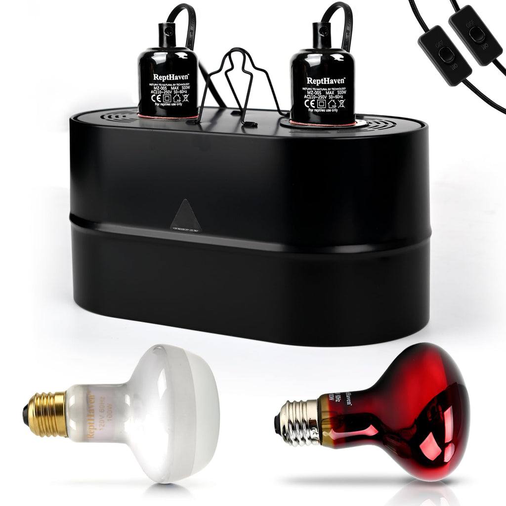 2-in-1 Deep Dome Reptile Light Fixture Kit with 100W UVA Basking Bulb & 100W Infrared Heat Lamp H467543