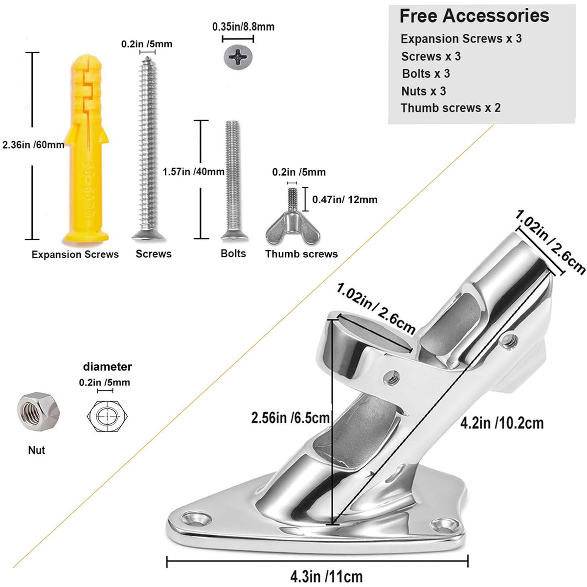 Flag Pole Bracket, 316 Marine Grade Stainless Steel O197