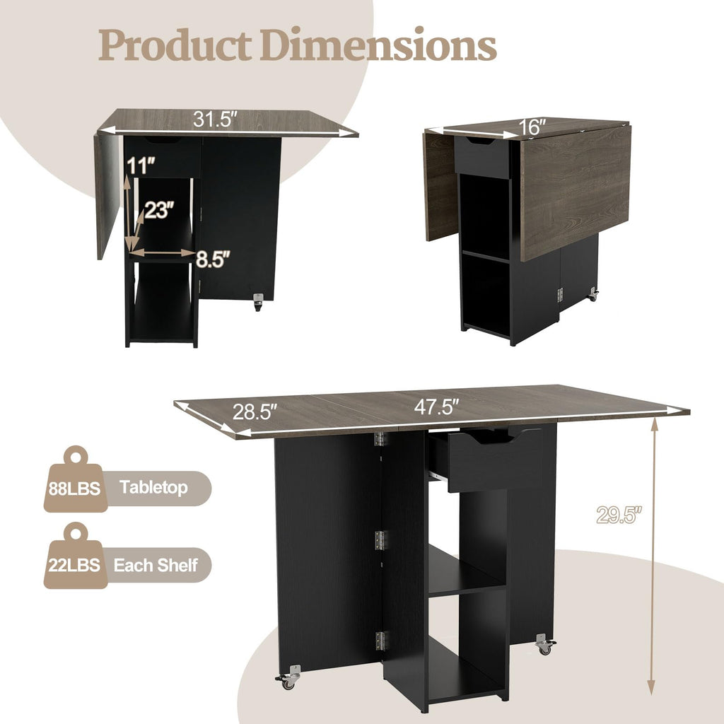 Drop Leaf Dining Table with Open Shelves & Drawer K798