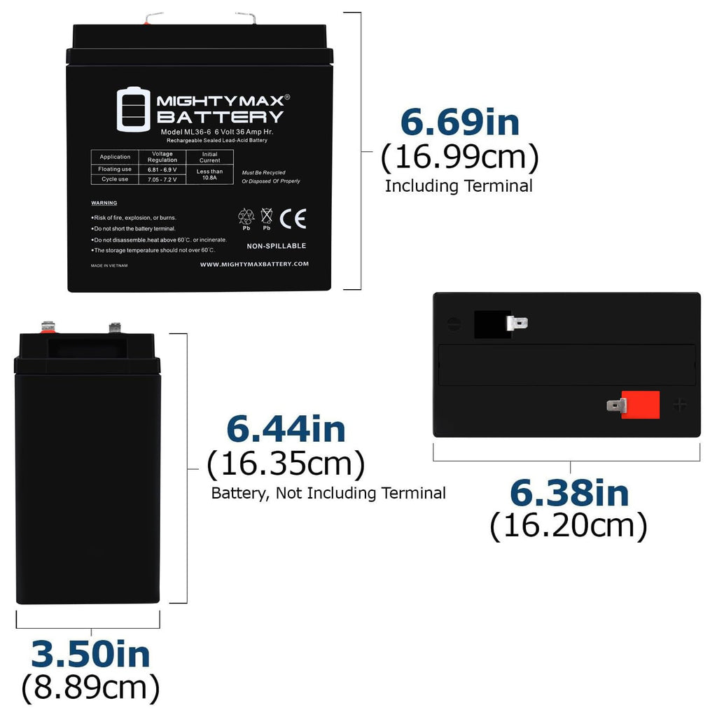 6 Volt 36 AH Rechargeable SLA AGM Battery 4 Pack N6463