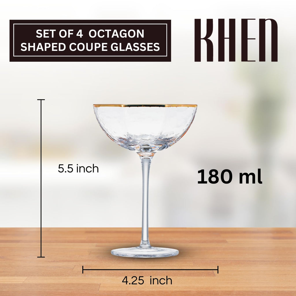 Champagne Coupe Glasses Set of 4 Gold Rim Z2415