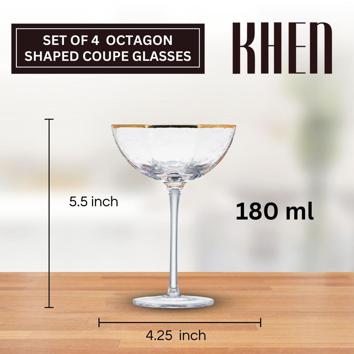 Champagne Coupe Glasses Set of 4 Gold Rim Z2415