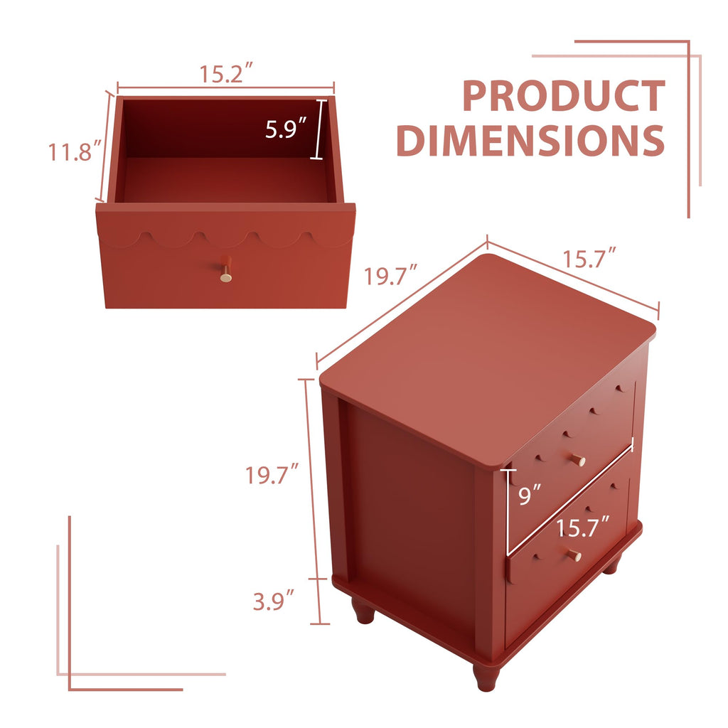 Red 2 Drawer Nightstand with Solid Wood Legs H491