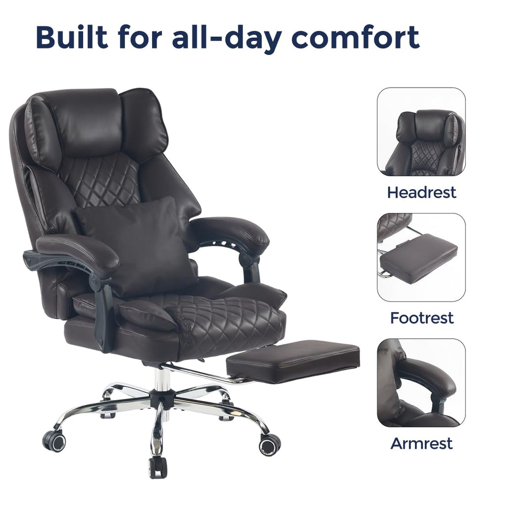 Dark Brown Executive Office Chair with Heated Lumbar and Footrest M11907