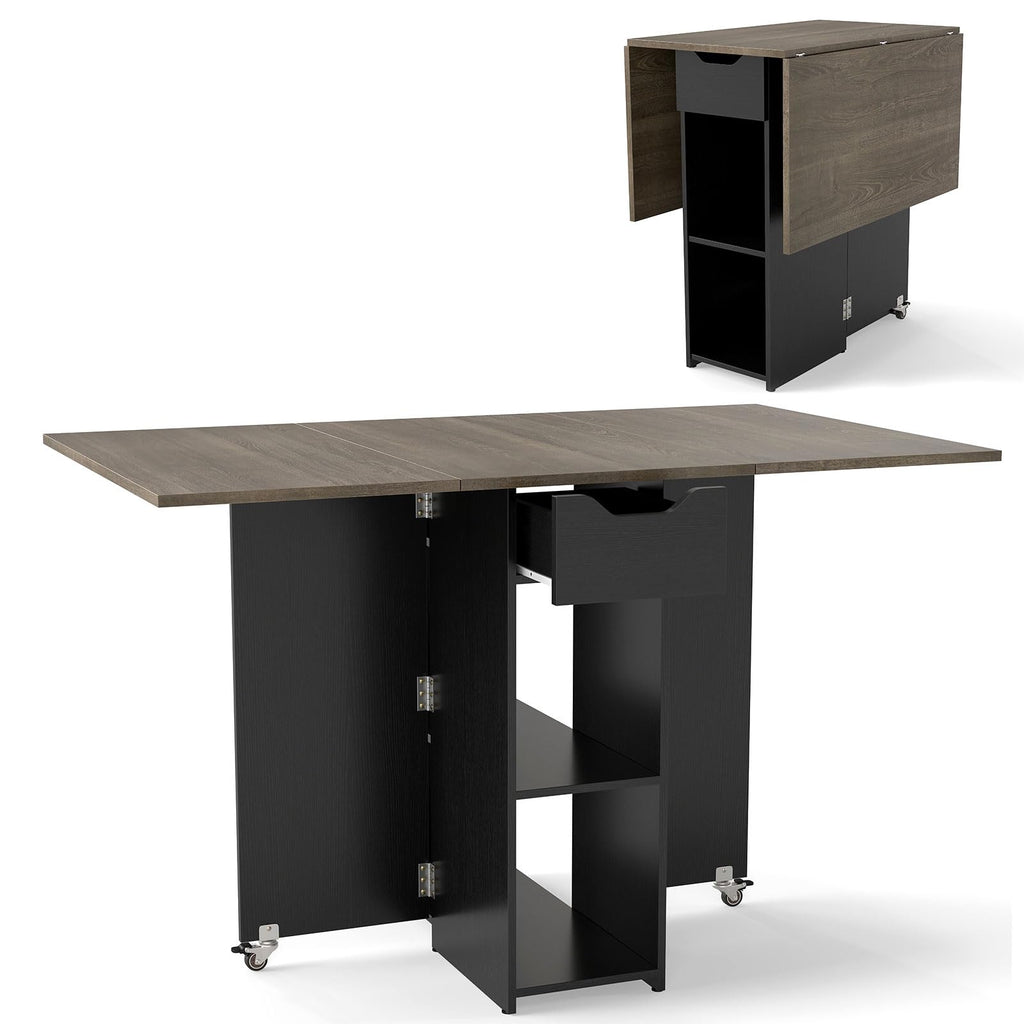 Drop Leaf Dining Table with Open Shelves & Drawer K798