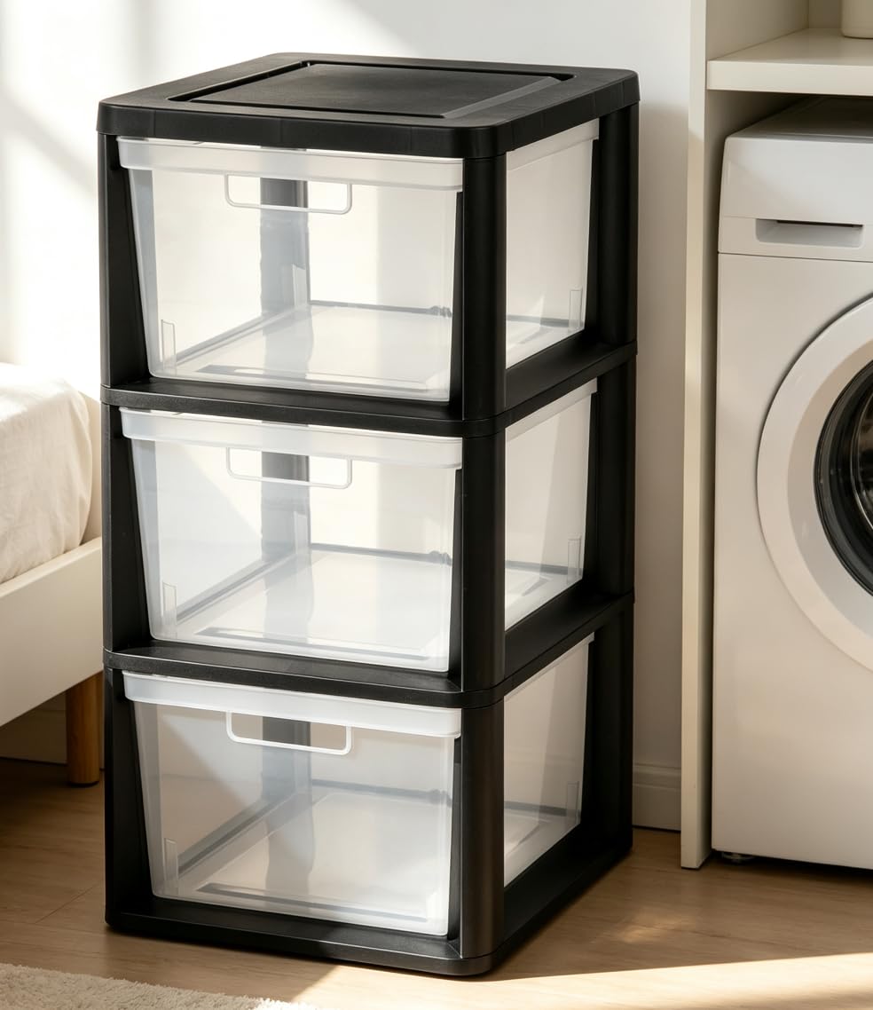 Black 3-Tier Plastic Storage Drawer Tower M891