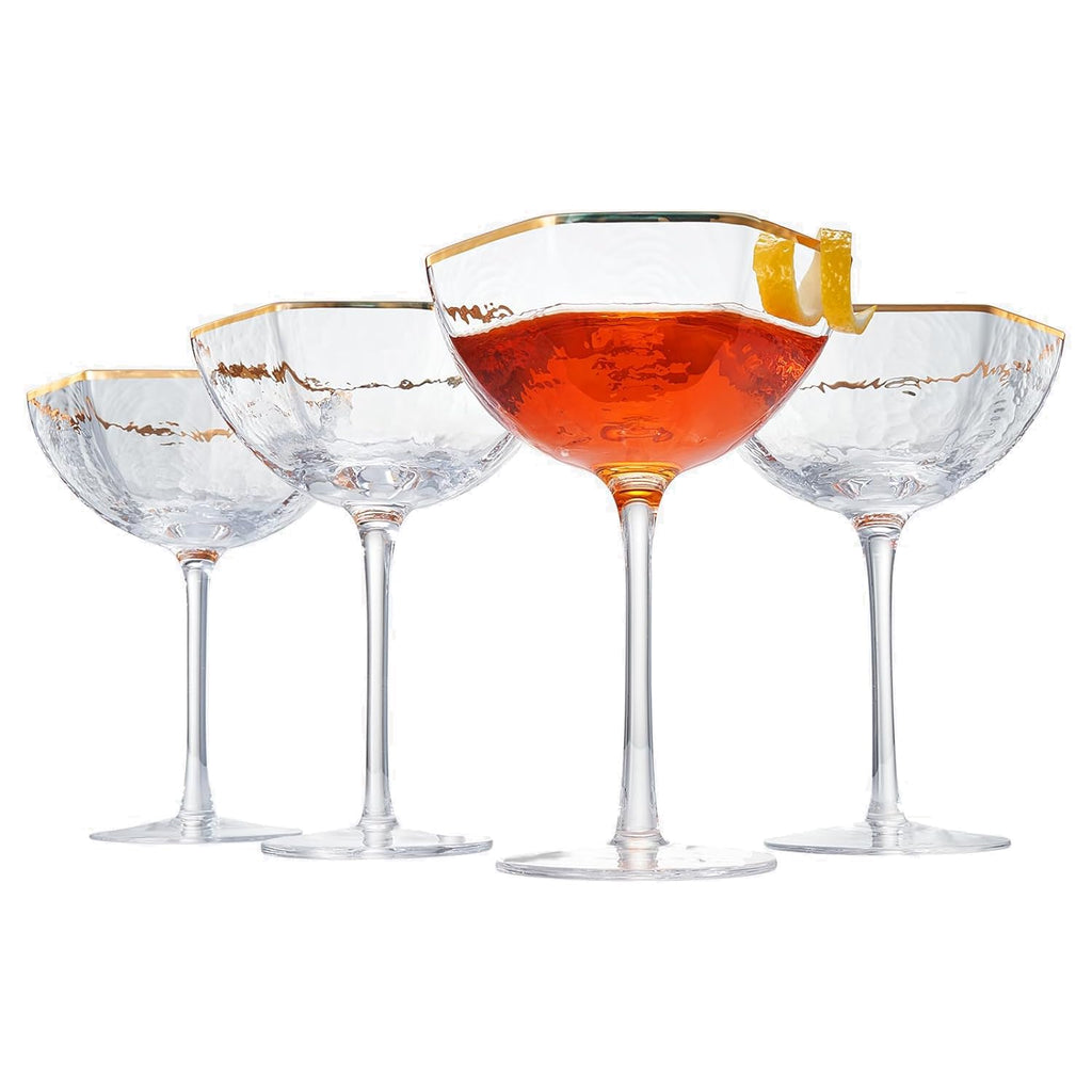 Champagne Coupe Glasses Set of 4 Gold Rim Z2415