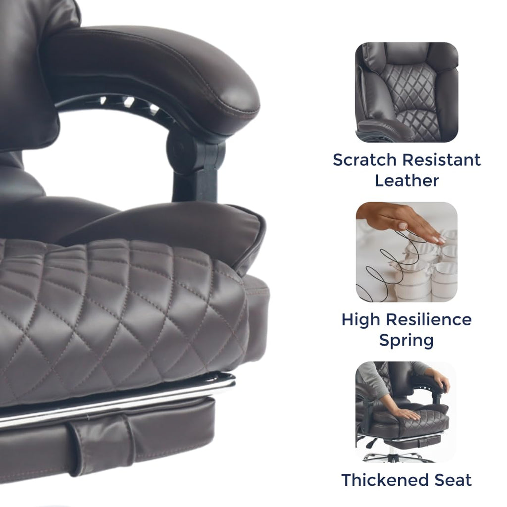 Dark Brown Executive Office Chair with Heated Lumbar and Footrest M11907