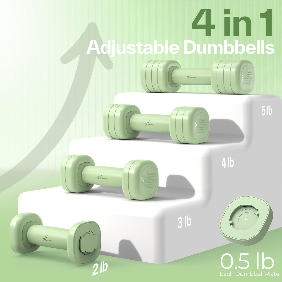 Adjustable Dumbbell Set of 2, 4 in 1 Free Weights with Soft Rubber Handle U165307