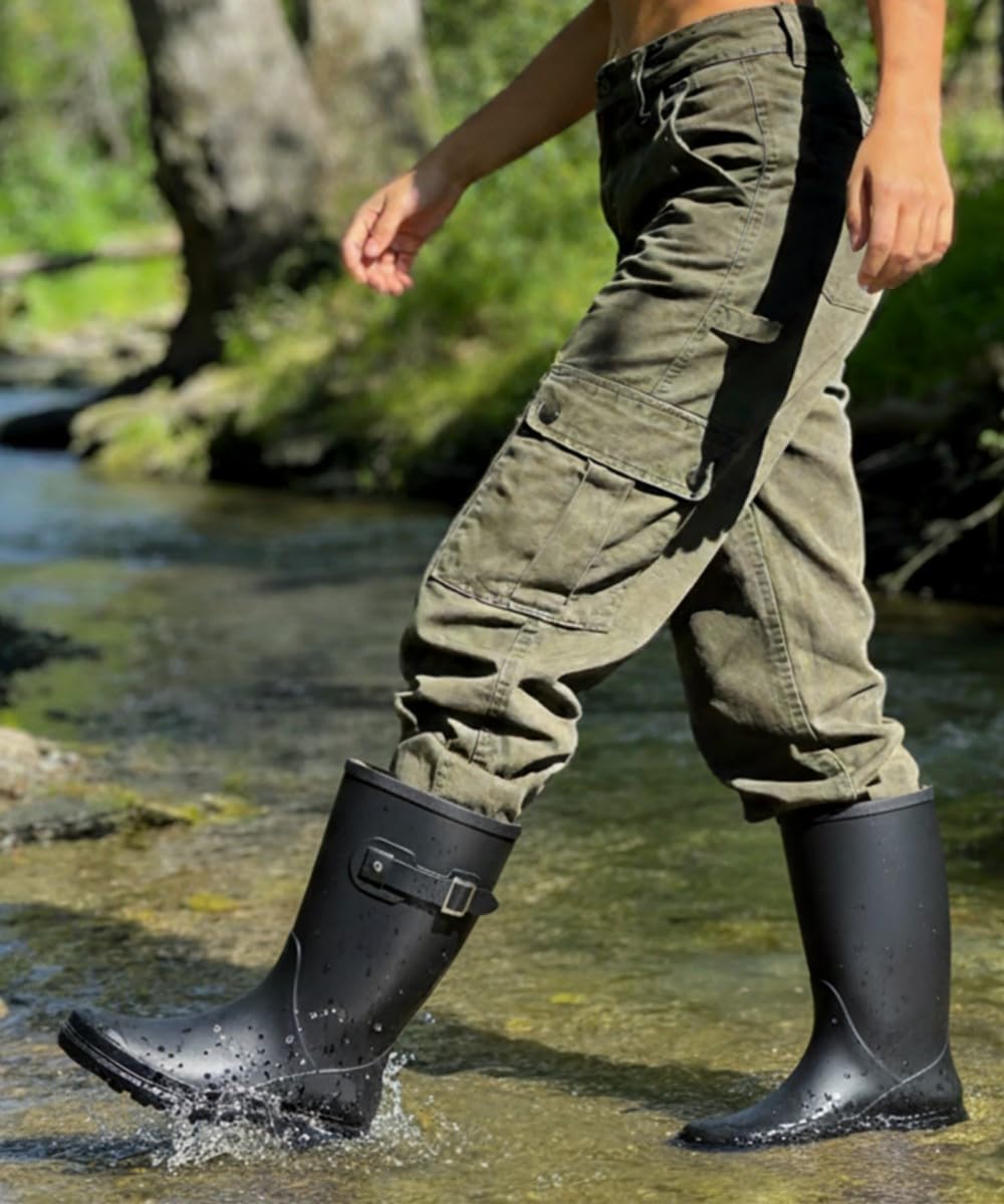 Mid Calf Waterproof Rain Boots with Buckle O9115