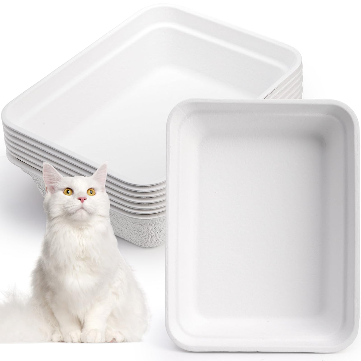 8 Pack White Cardboard Disposable Cat Litter Boxes M36603