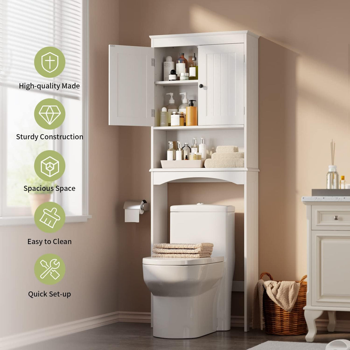 Over the Toilet Storage Cabinet with Adjustable Shelf, White V63898
