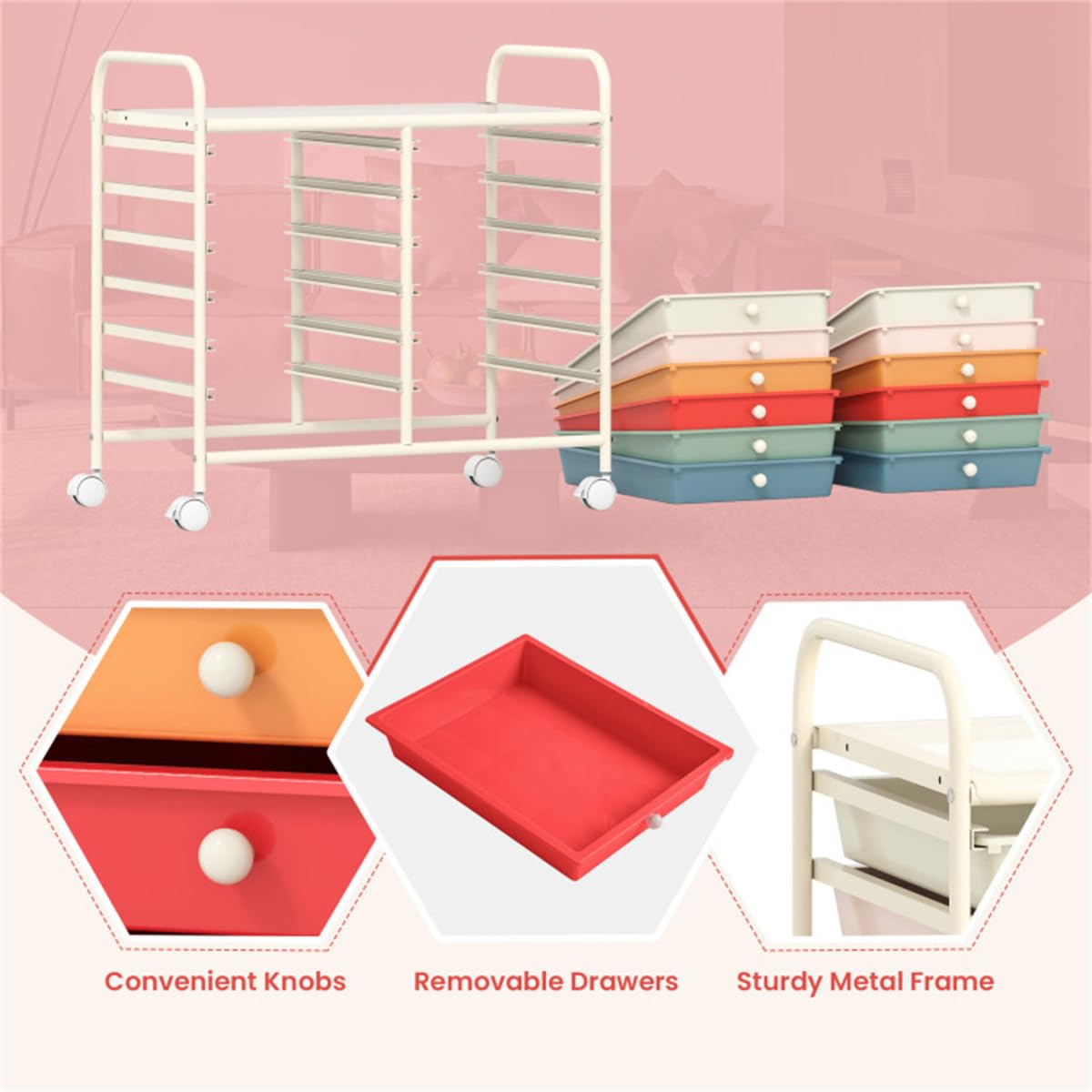 12 Drawer Rolling Storage Cart with Wheels W852