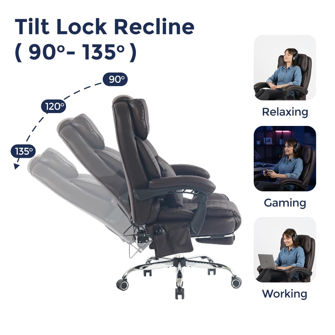 Dark Brown Executive Office Chair with Heated Lumbar and Footrest M11907
