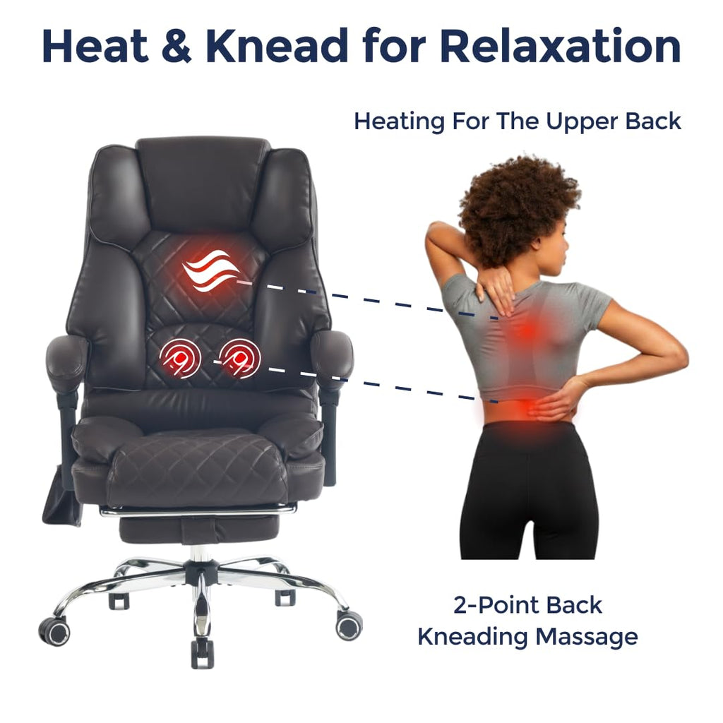 Dark Brown Executive Office Chair with Heated Lumbar and Footrest M11907