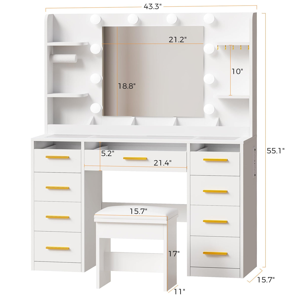 Large Vanity Desk with Mirror and Lights V6593