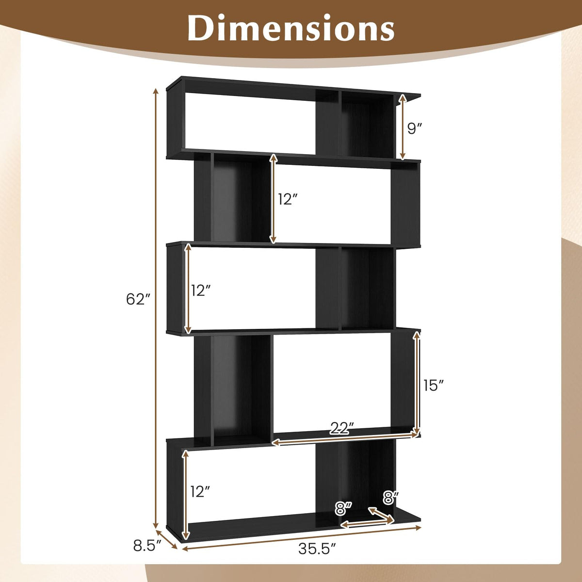 5-Tier 10-Cube Black Bookshelf A37285