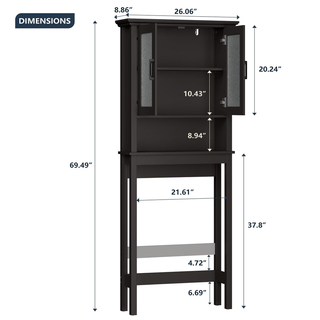 Over Toilet Storage Cabinet with Glass Doors and Adjustable Shelf N7517