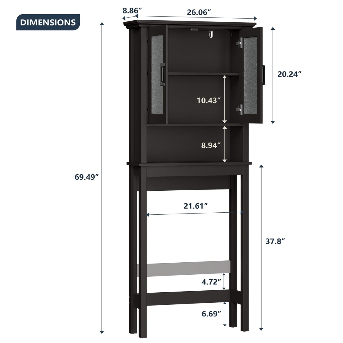 Over Toilet Storage Cabinet with Glass Doors and Adjustable Shelf N7517