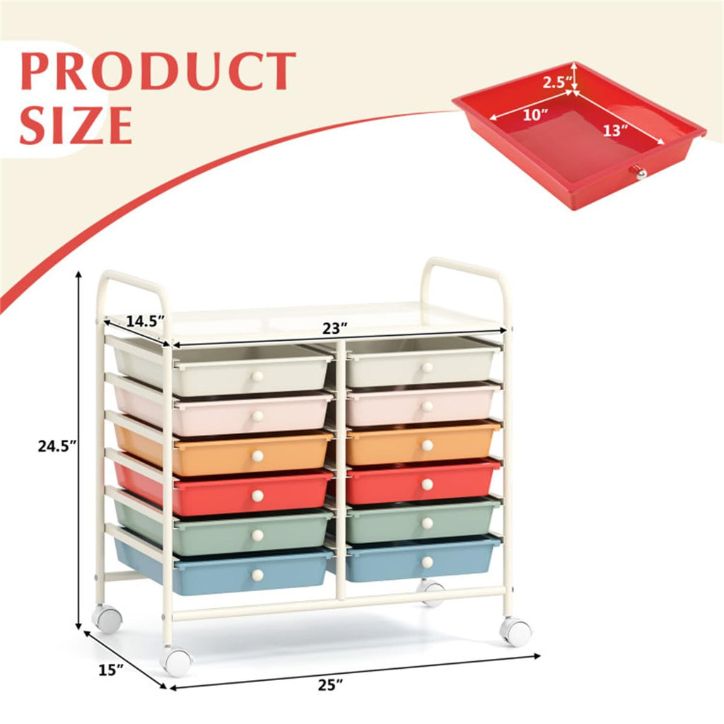 12 Drawer Rolling Storage Cart with Wheels W852