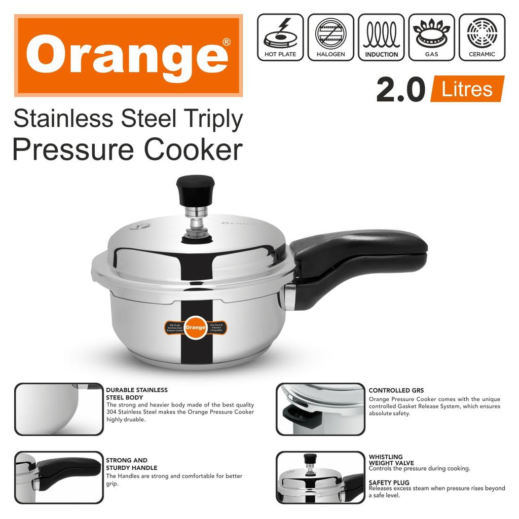 Orange Triply Stainless Steel Pressure Cooker Combo Set 2&3 Litre 2 Pc A9973