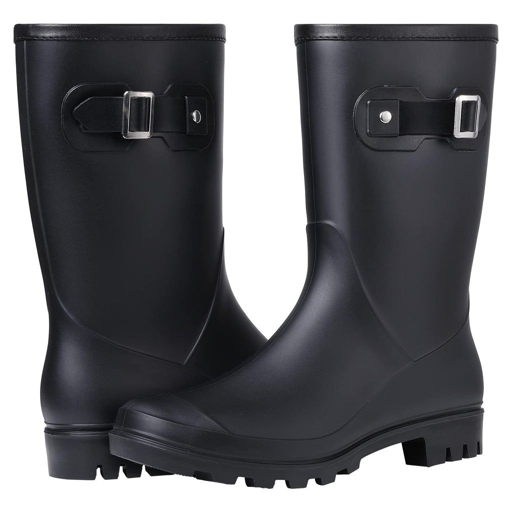 Mid Calf Waterproof Rain Boots with Buckle O9115