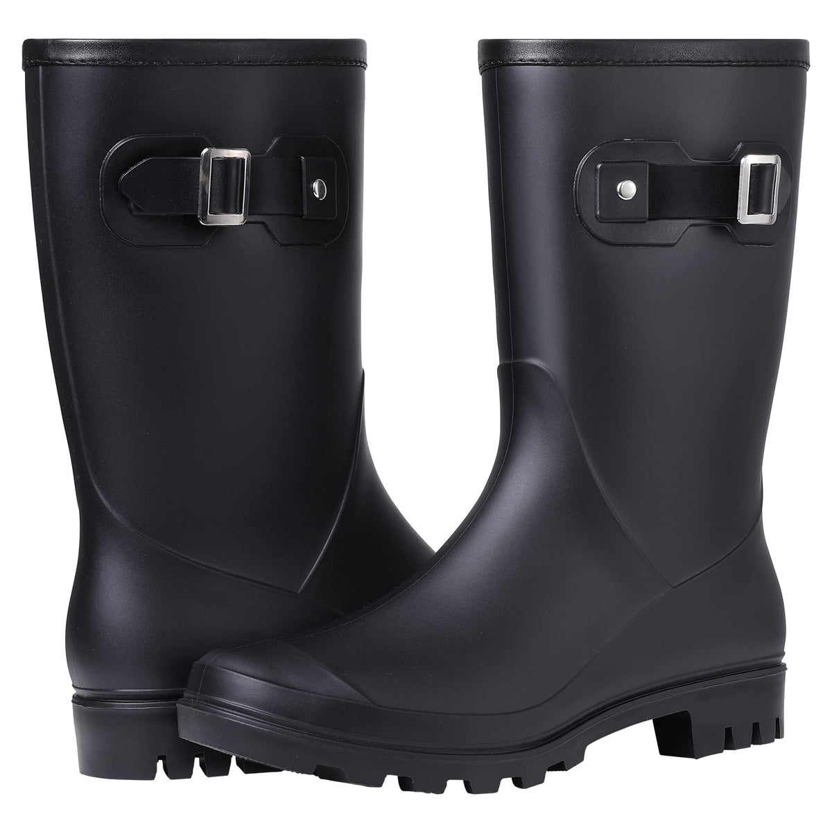 Mid Calf Waterproof Rain Boots with Buckle O9115
