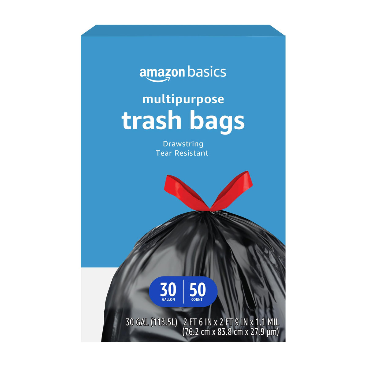 Multipurpose Drawstring Trash Bags, 30 Gallon, Tear Resistant, 50 Count F5468