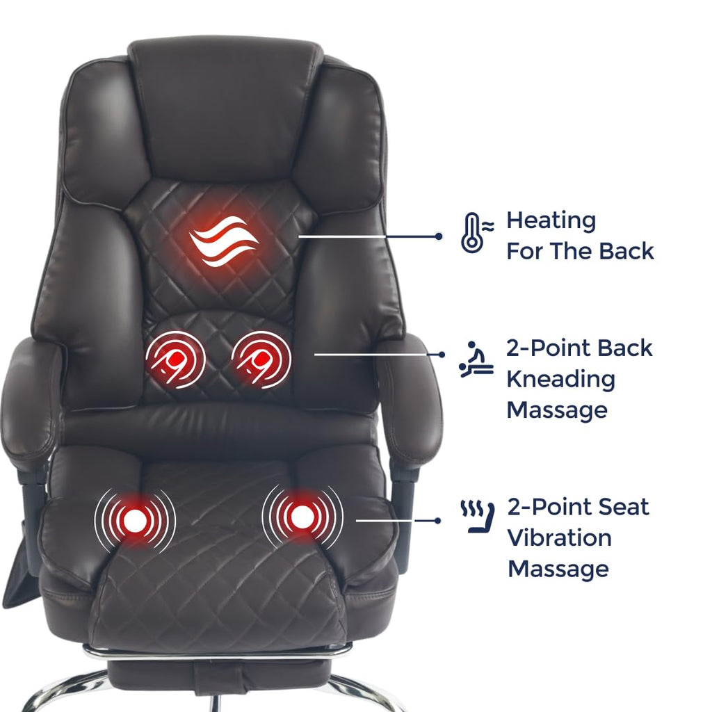 Dark Brown Executive Office Chair with Heated Lumbar and Footrest M11907