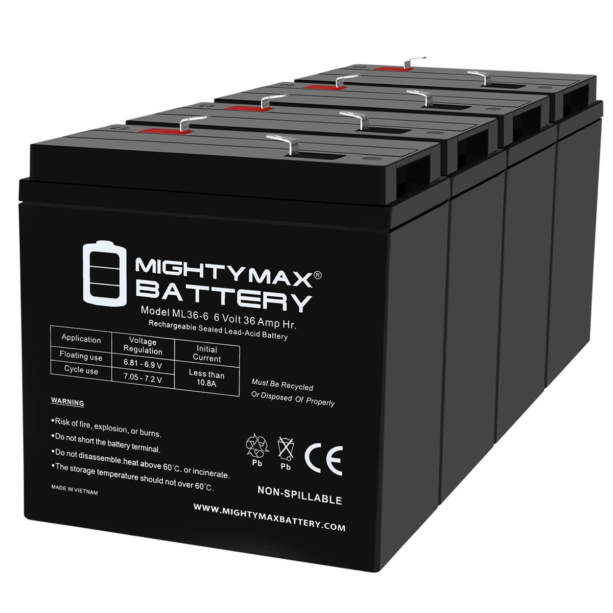 6 Volt 36 AH Rechargeable SLA AGM Battery 4 Pack N6463