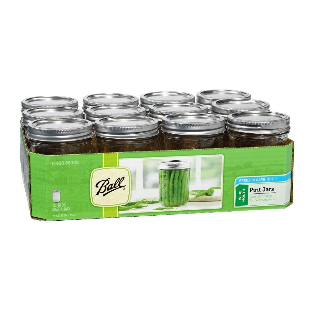 16-Ounce Glass Mason Jar with Lids and Bands, 12-Count K903698