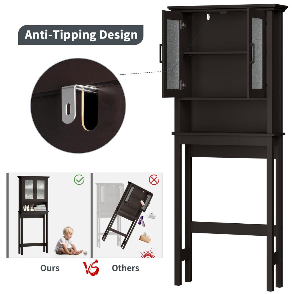 Over Toilet Storage Cabinet with Glass Doors and Adjustable Shelf N7517