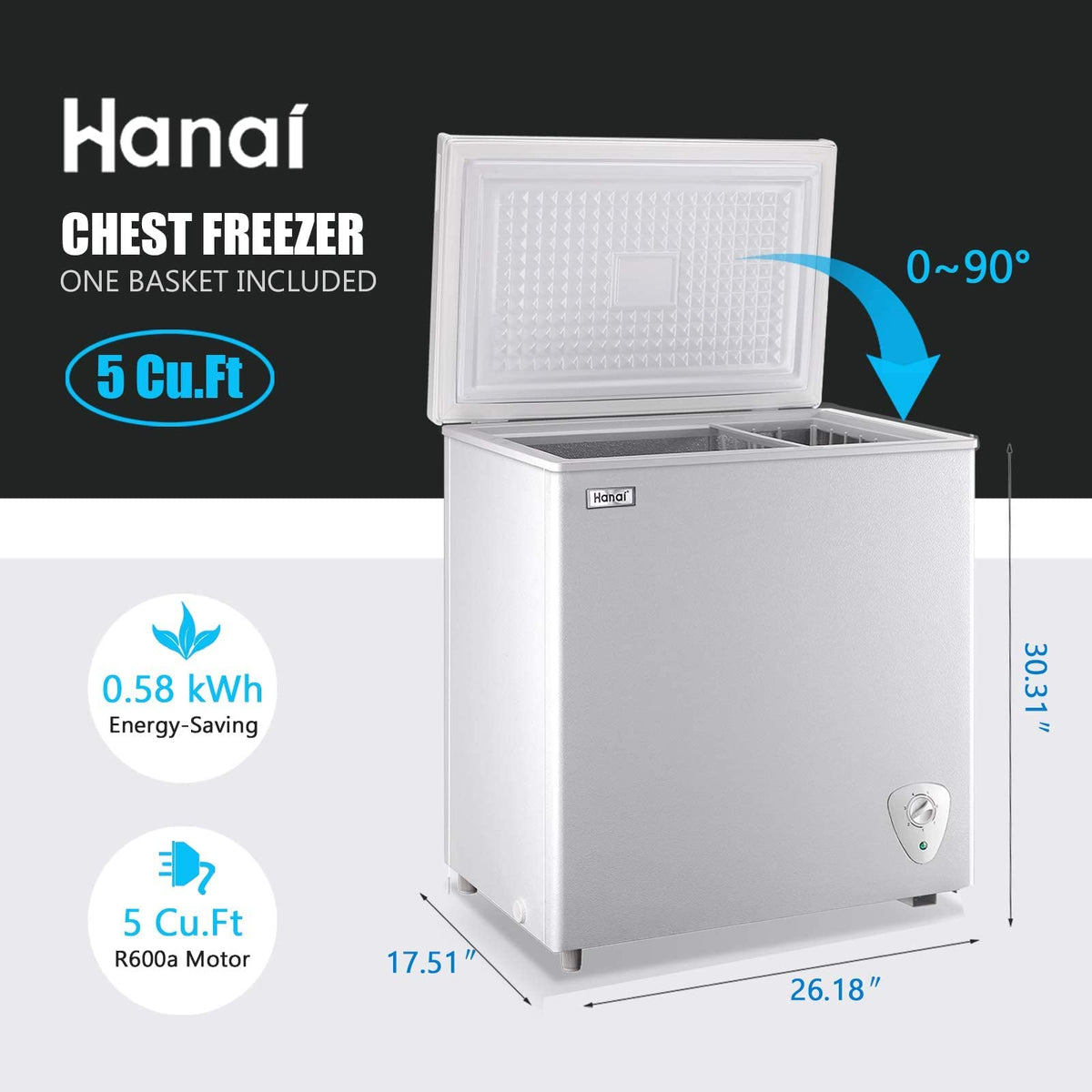 5.0 Cu.Ft White Chest Freezer with Removable Basket I2336