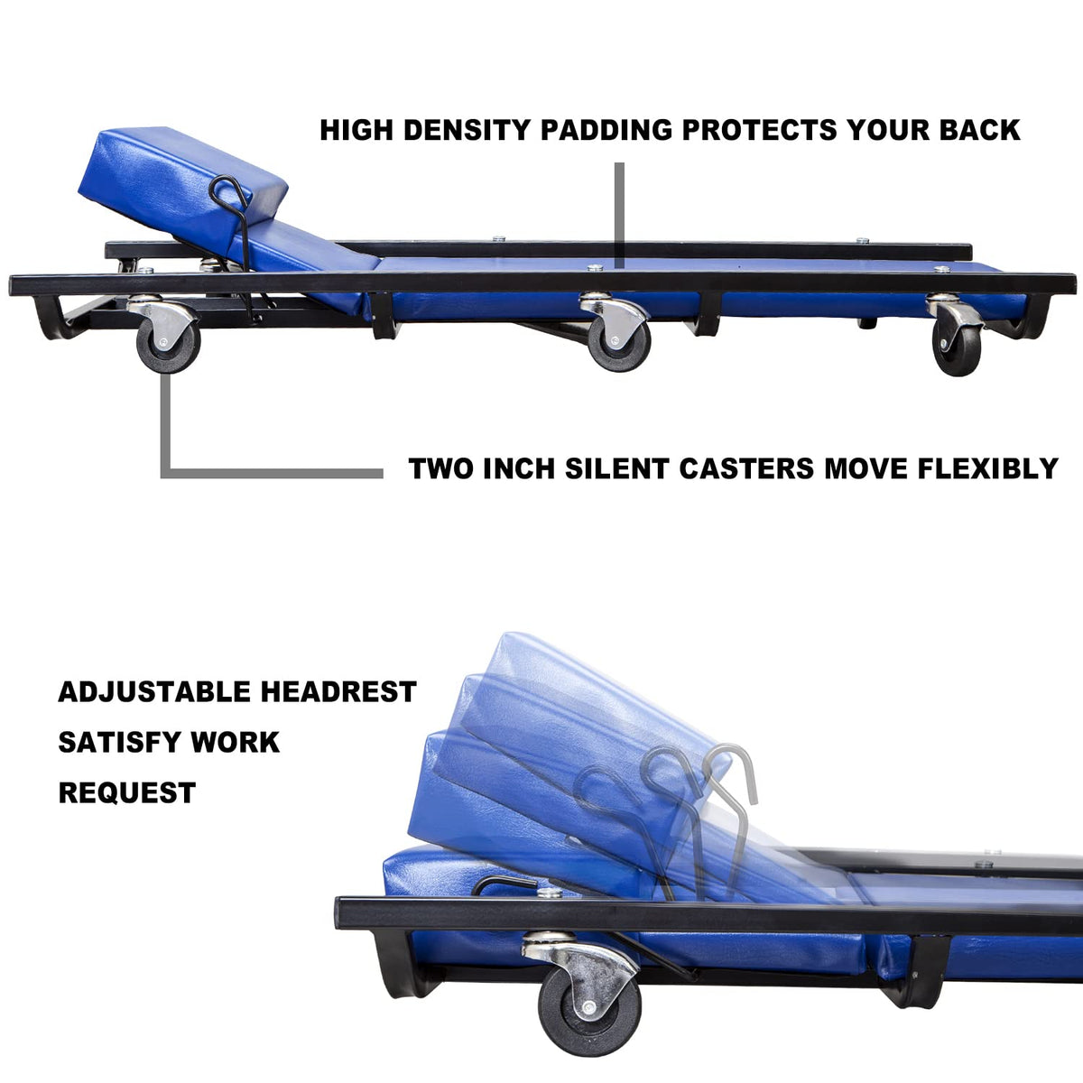40" Padded Mechanic Creeper with 6 Casters, Blue A3238