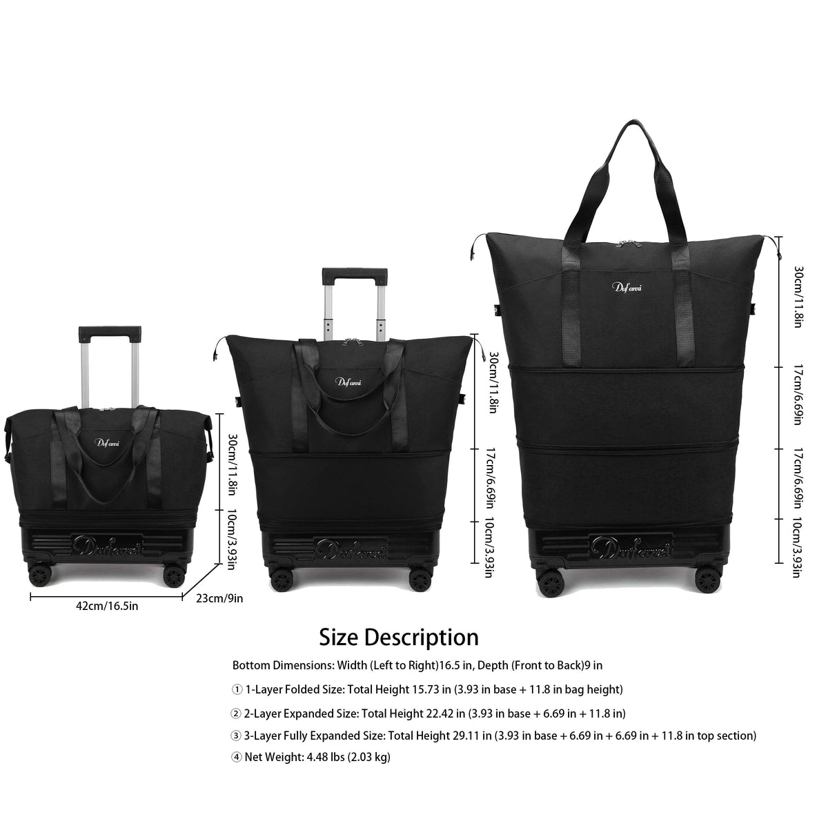 Expandable Rolling Travel Bag with Removable Wheels & Handle W56658
