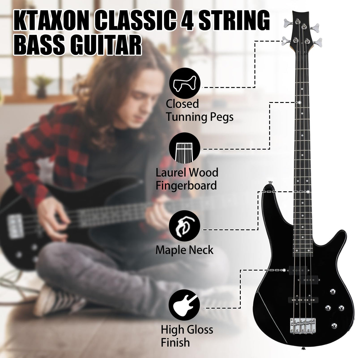 Electric Bass Guitar 4 String Kit Black R906704