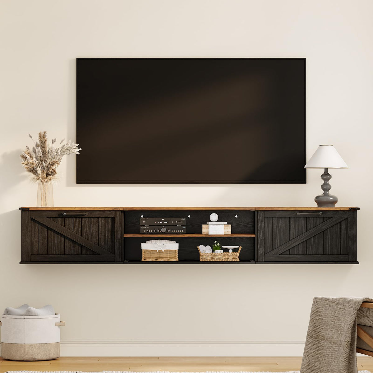 70" Black Floating TV Stand P65733