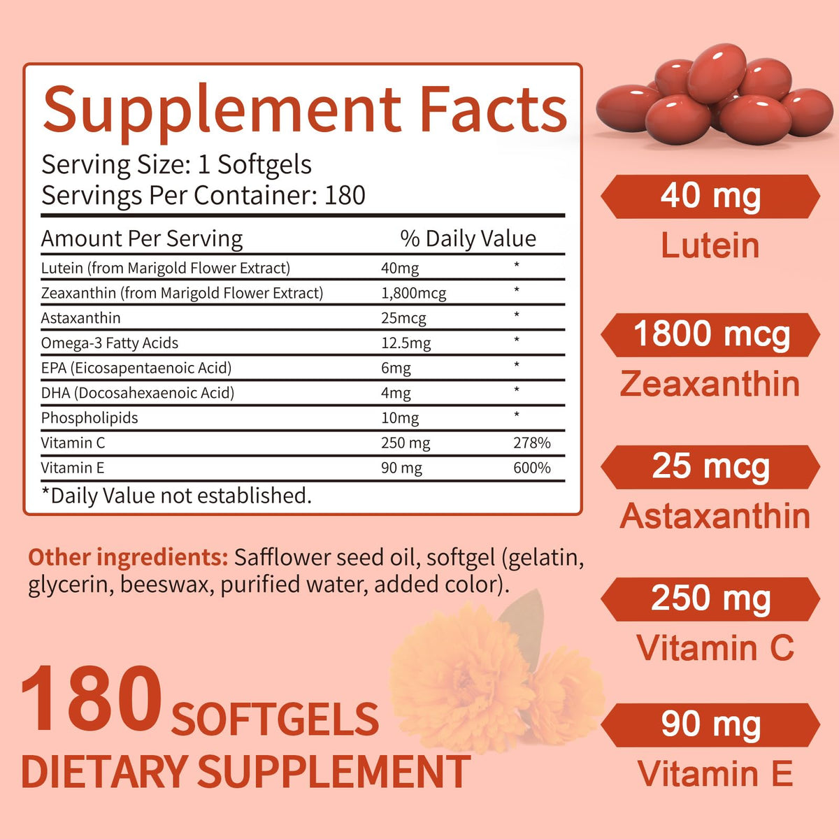 Lutein and Zeaxanthin Softgels with Vitamins C, E, Omega 3 H325