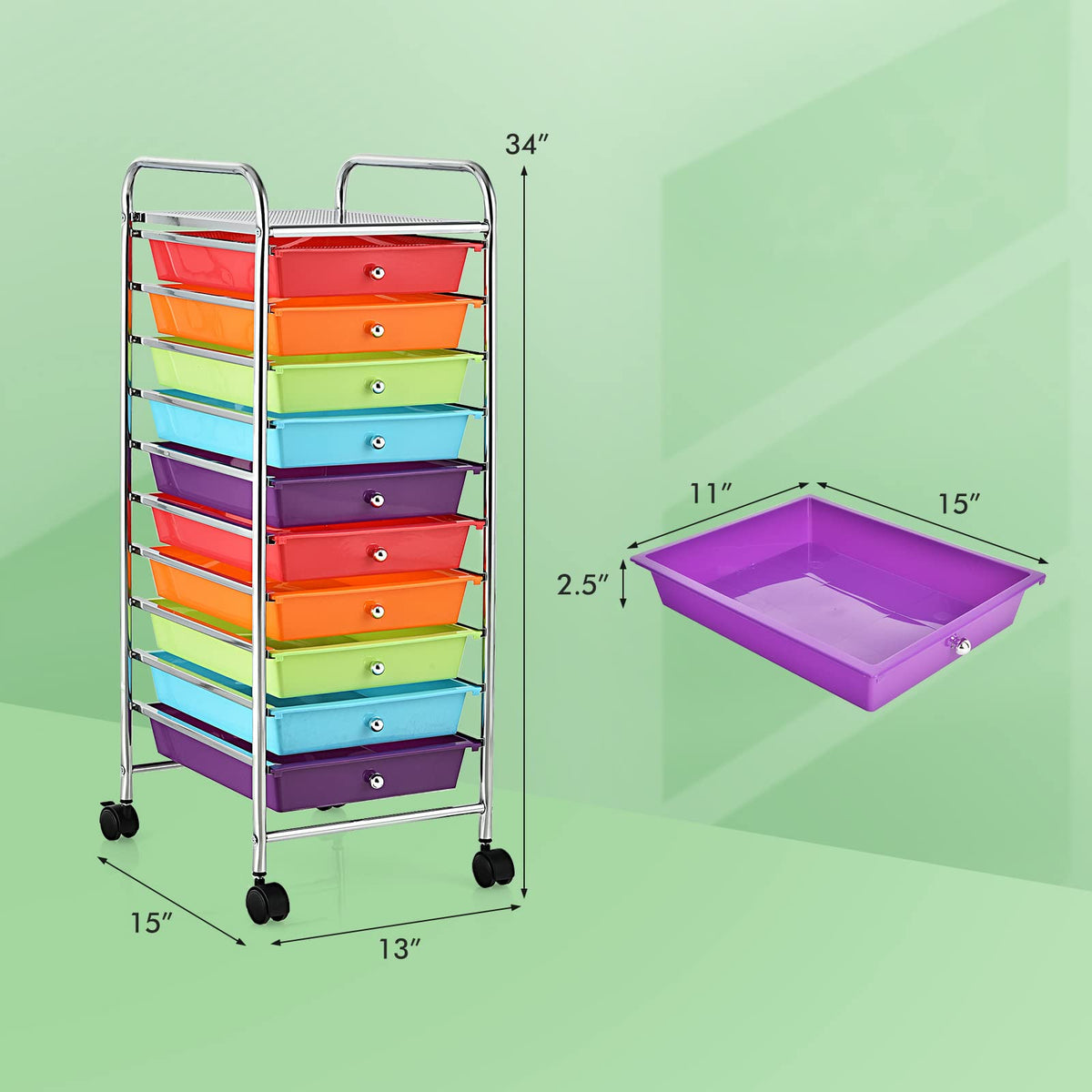 10 Drawer Rolling Storage Cart C708007
