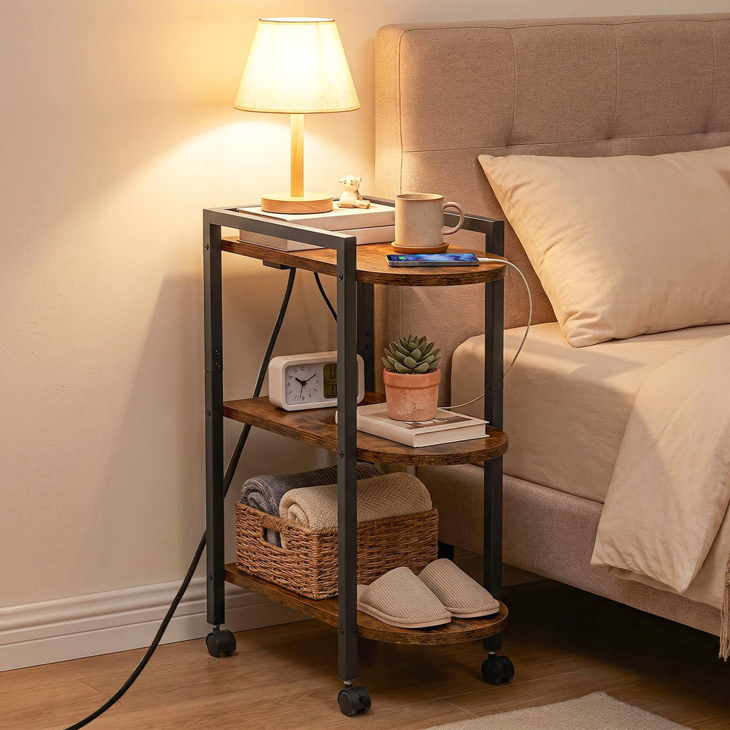Rolling Narrow Side Table with Charging Station A80204