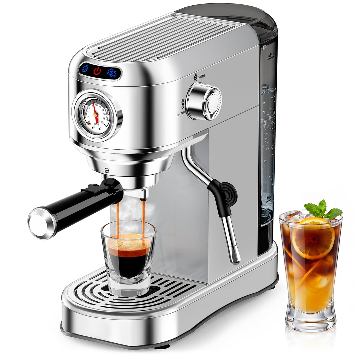 20 Bar Compact Stainless Steel Espresso Machine with Milk Frother D261