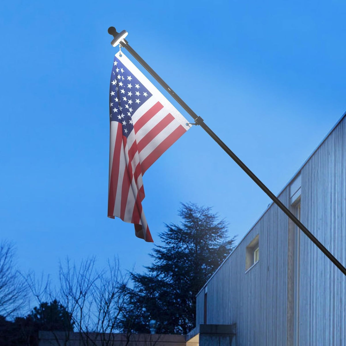 2 Pack 6FT Black Stainless Steel Flag Pole Kit with Solar Light O9505